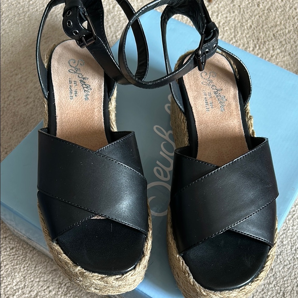 Seychelles Black Espadrille Sandals with Ankle Strap